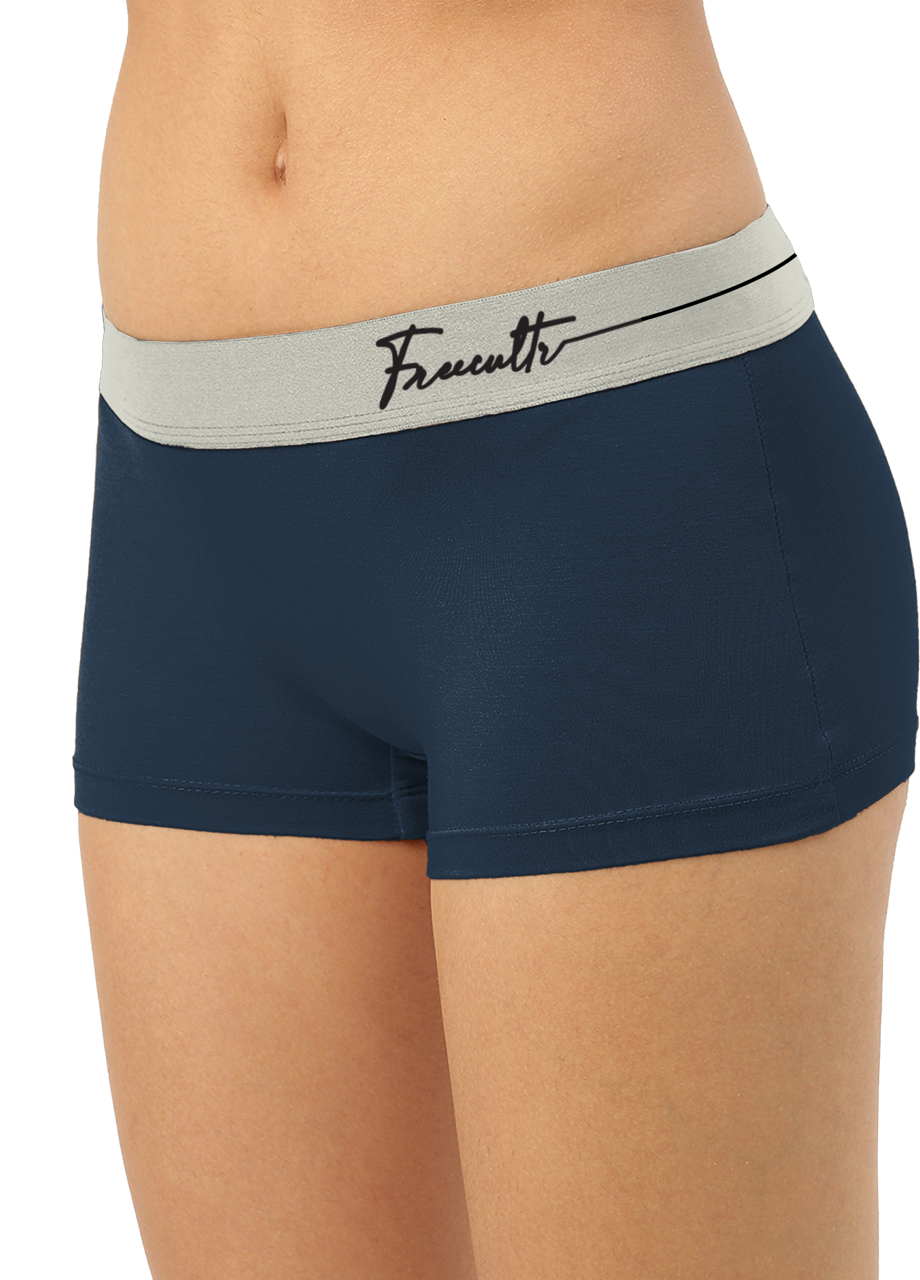 Prussian Blue Women's Micro Modal Boy Shorts with Cult Waistband (Pack of 1)