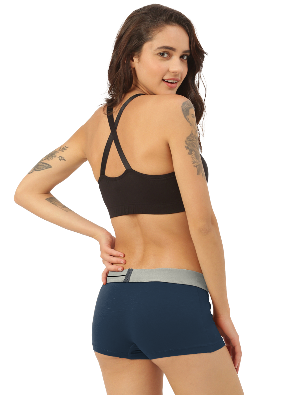 Prussian Blue Women's Micro Modal Boy Shorts with Cult Waistband (Pack of 1)