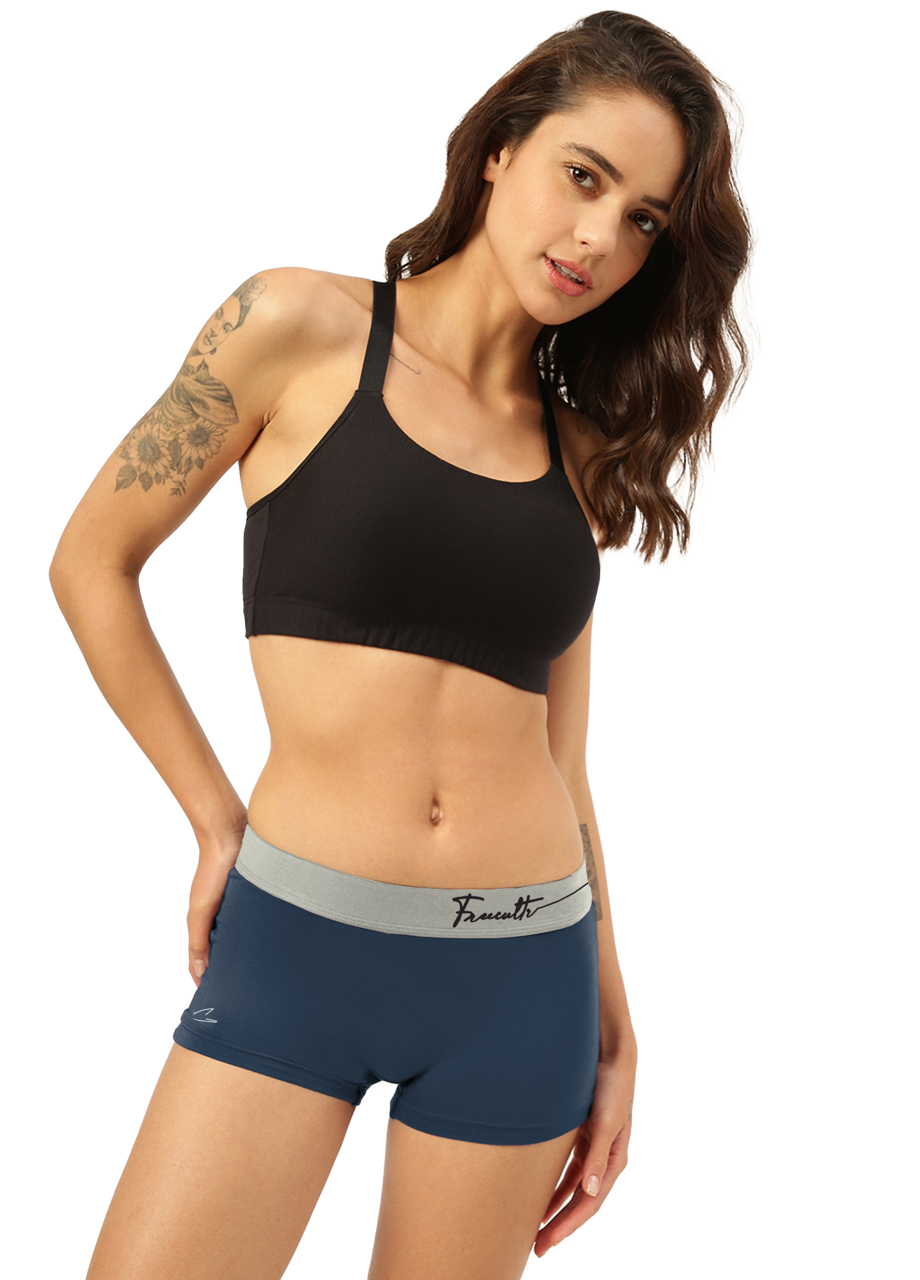 Prussian Blue Women's Micro Modal Boy Shorts with Cult Waistband (Pack of 1)