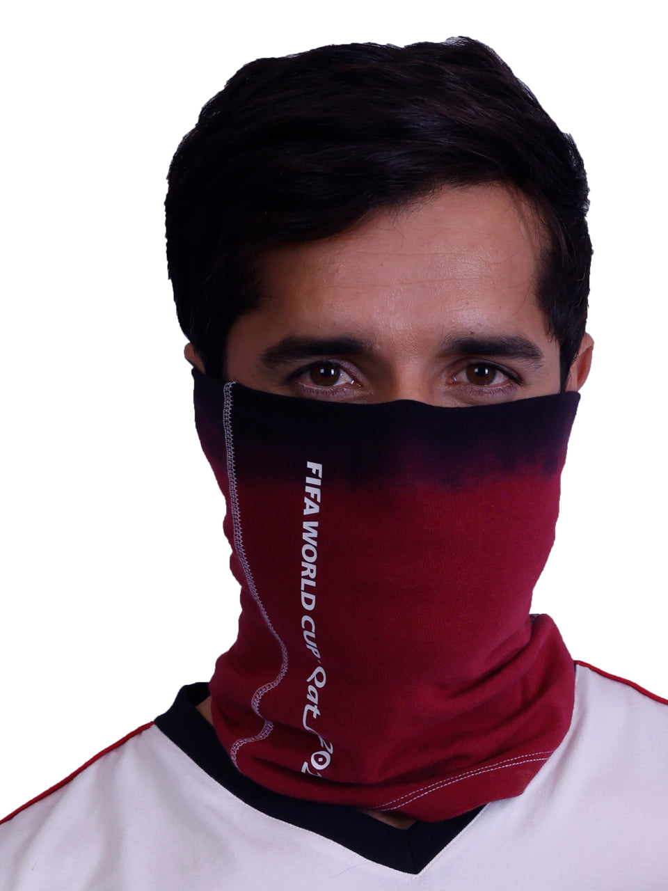 Burgundy & Black Ombre-Dyed Qatar Print Bamboo-Cotton Bandana