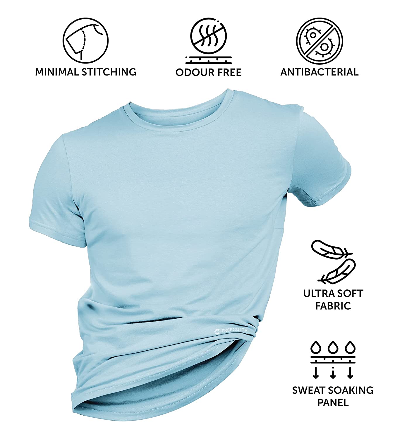 Chalk Blue Men's Half Sleeves Bamboo Undershirts (Loungewear & Sleepwear) - Pack Of 1