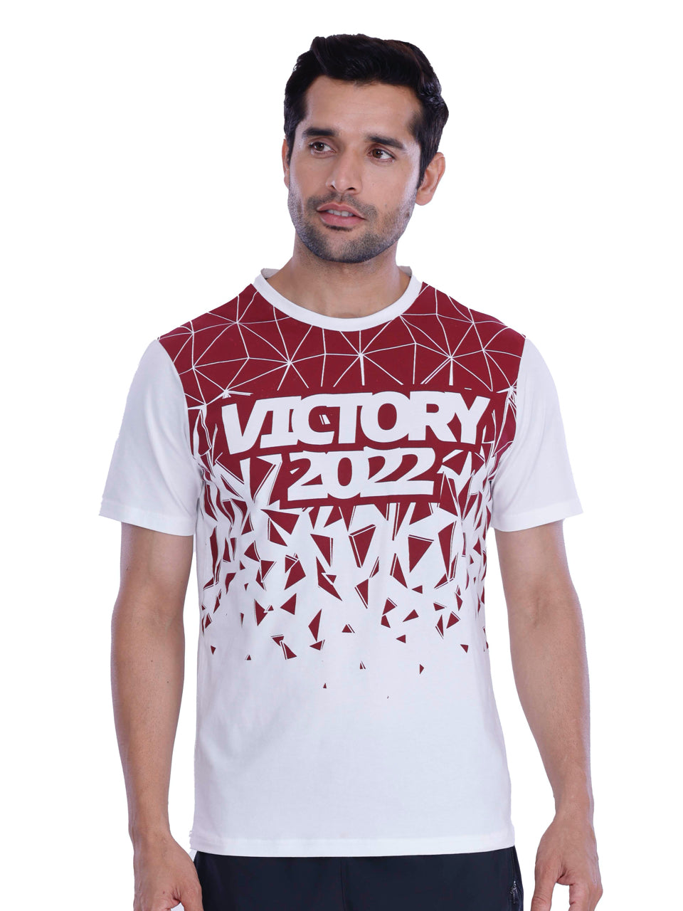 White & Burgundy Victory Print BCI Stretch Cotton T-Shirt