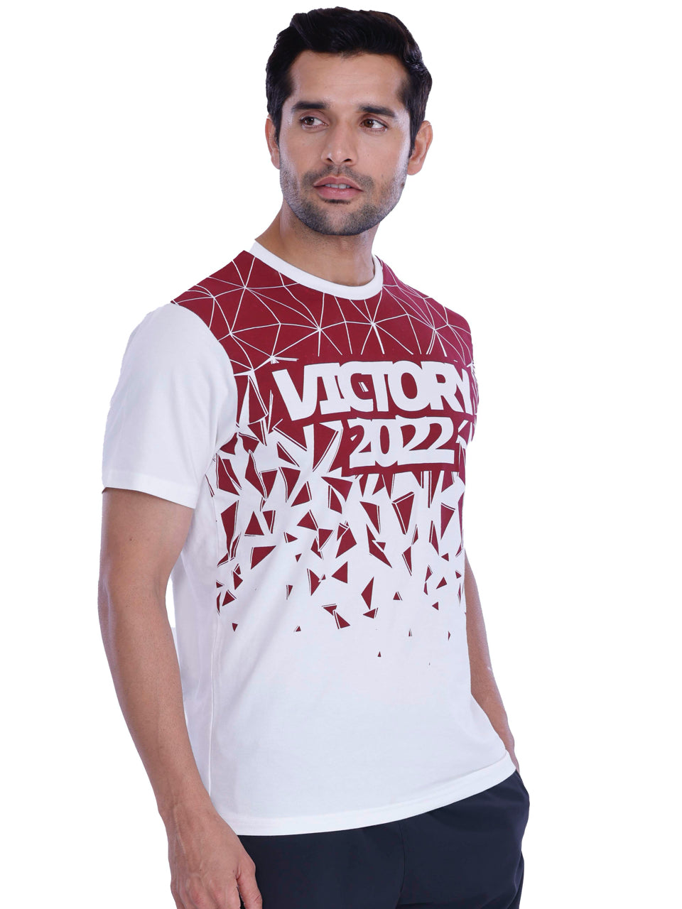 White & Burgundy Victory Print BCI Stretch Cotton T-Shirt