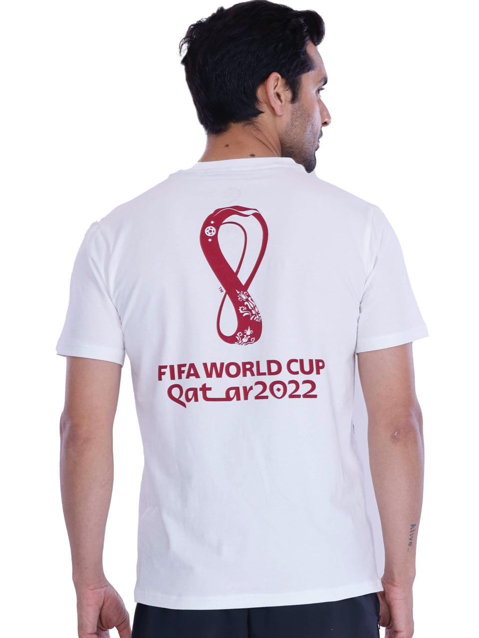 White & Burgundy Victory Print BCI Stretch Cotton T-Shirt