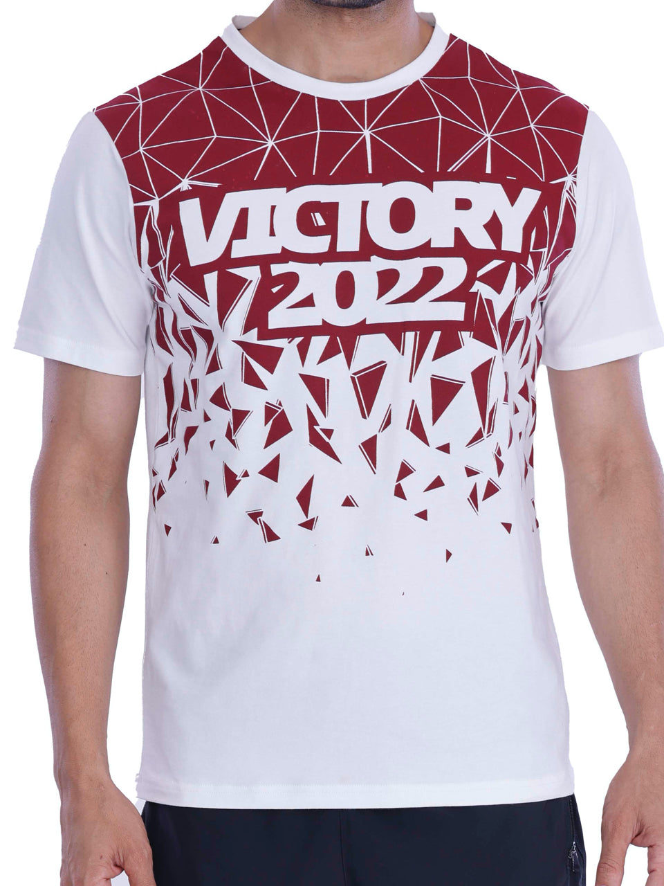 White & Burgundy Victory Print BCI Stretch Cotton T-Shirt