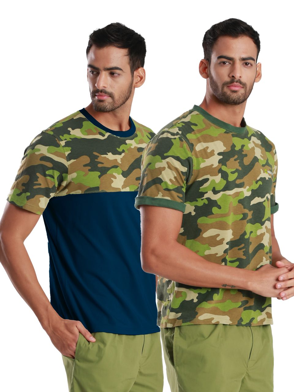Regular Fit Half Sleeve Micro modal Camouflage Printed Tees-Pack of 2