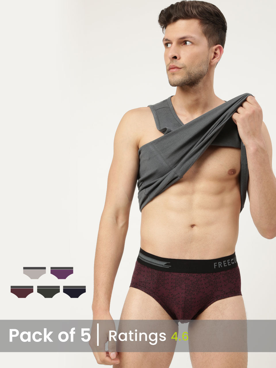 Men's Anti-Bacterial Micro Modal Printed With Plain Brief (Pack of 5)