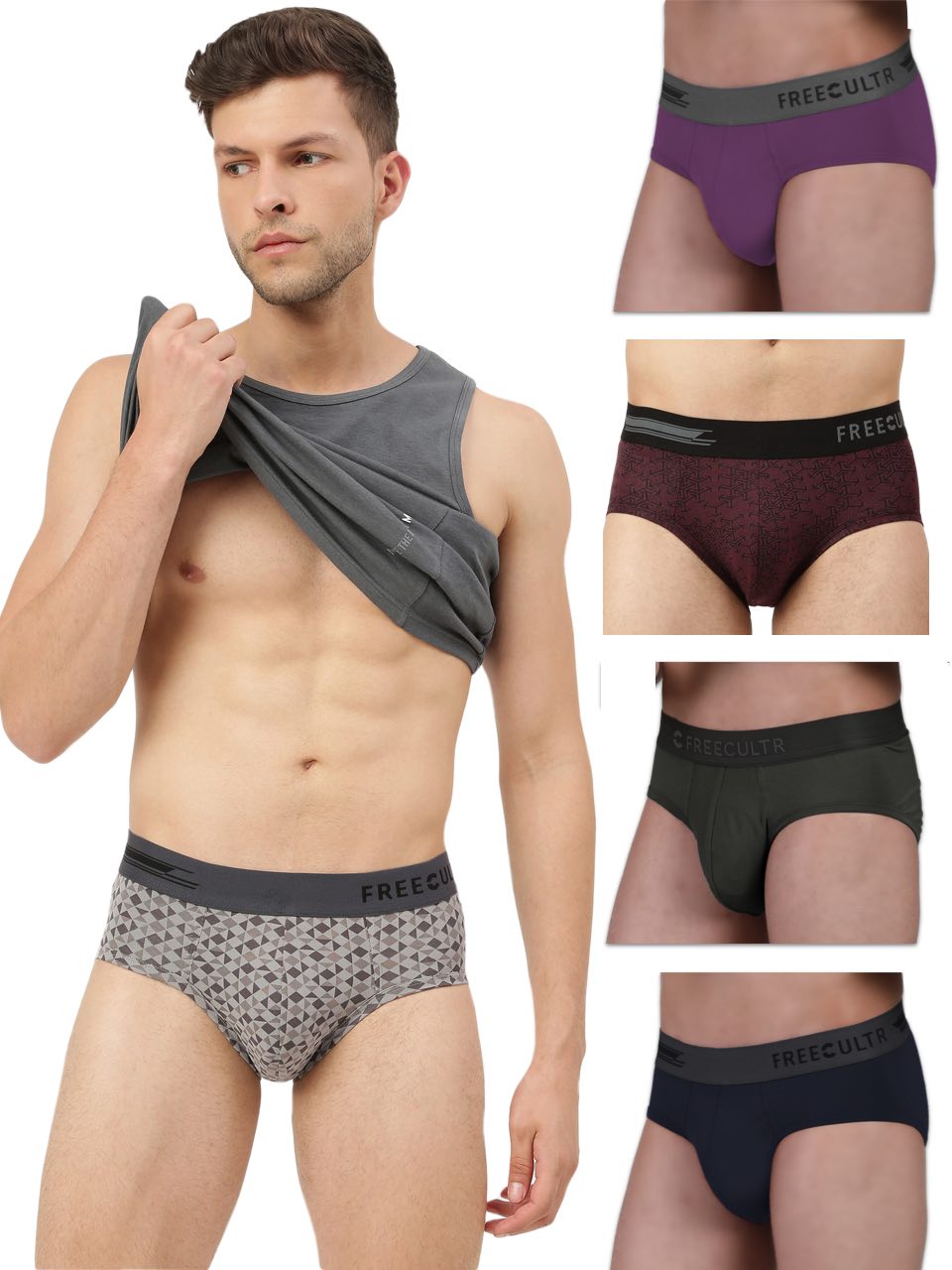 Men's Anti-Bacterial Micro Modal Printed With Plain Brief (Pack of 5)