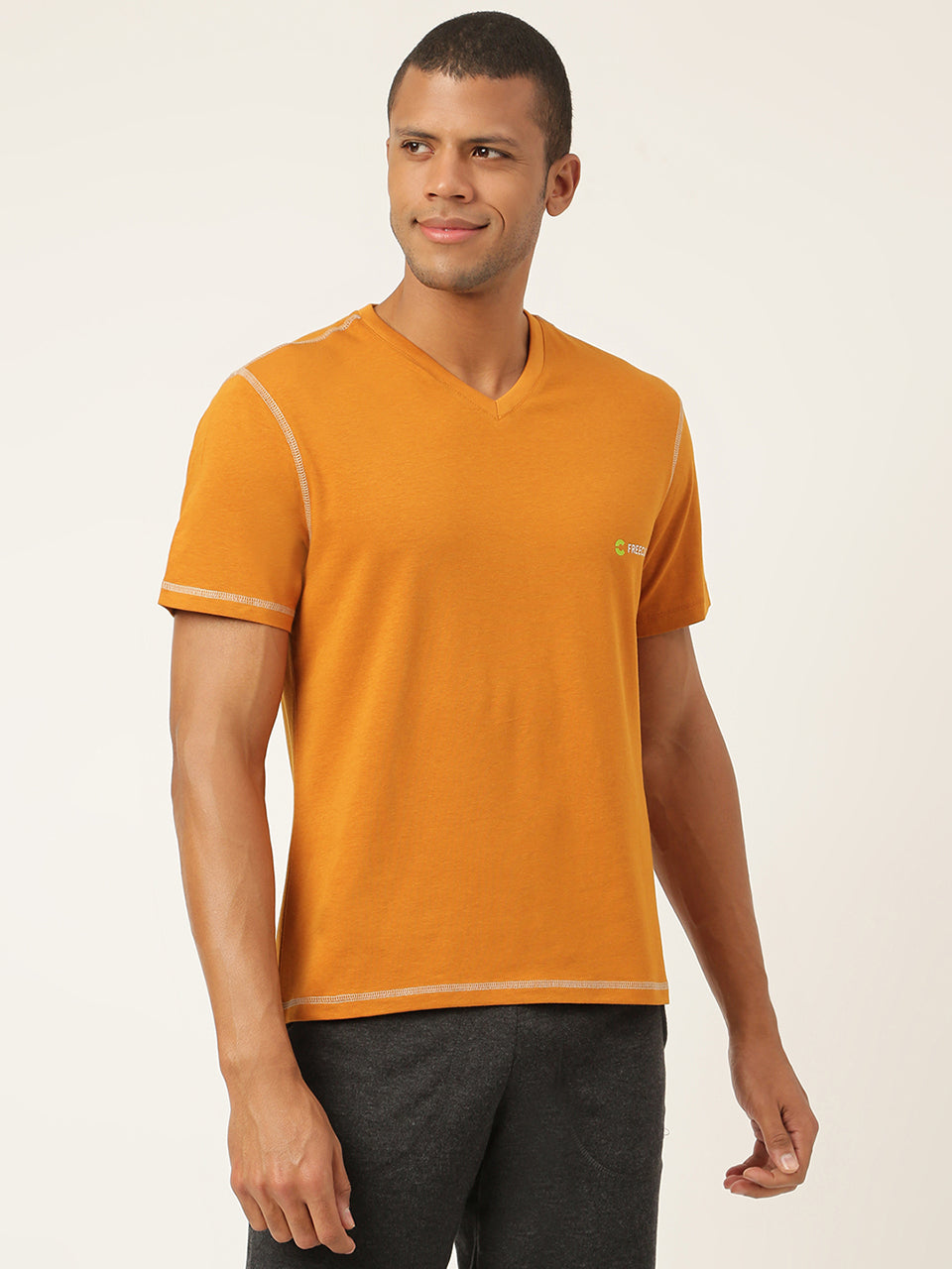 Mustard Yellow Men's Organic Bamboo Casual Tees - V Neck (Pack Of 1)