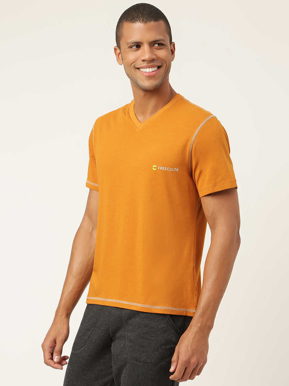 Mustard Yellow Men's Organic Bamboo Casual Tees - V Neck (Pack Of 1)