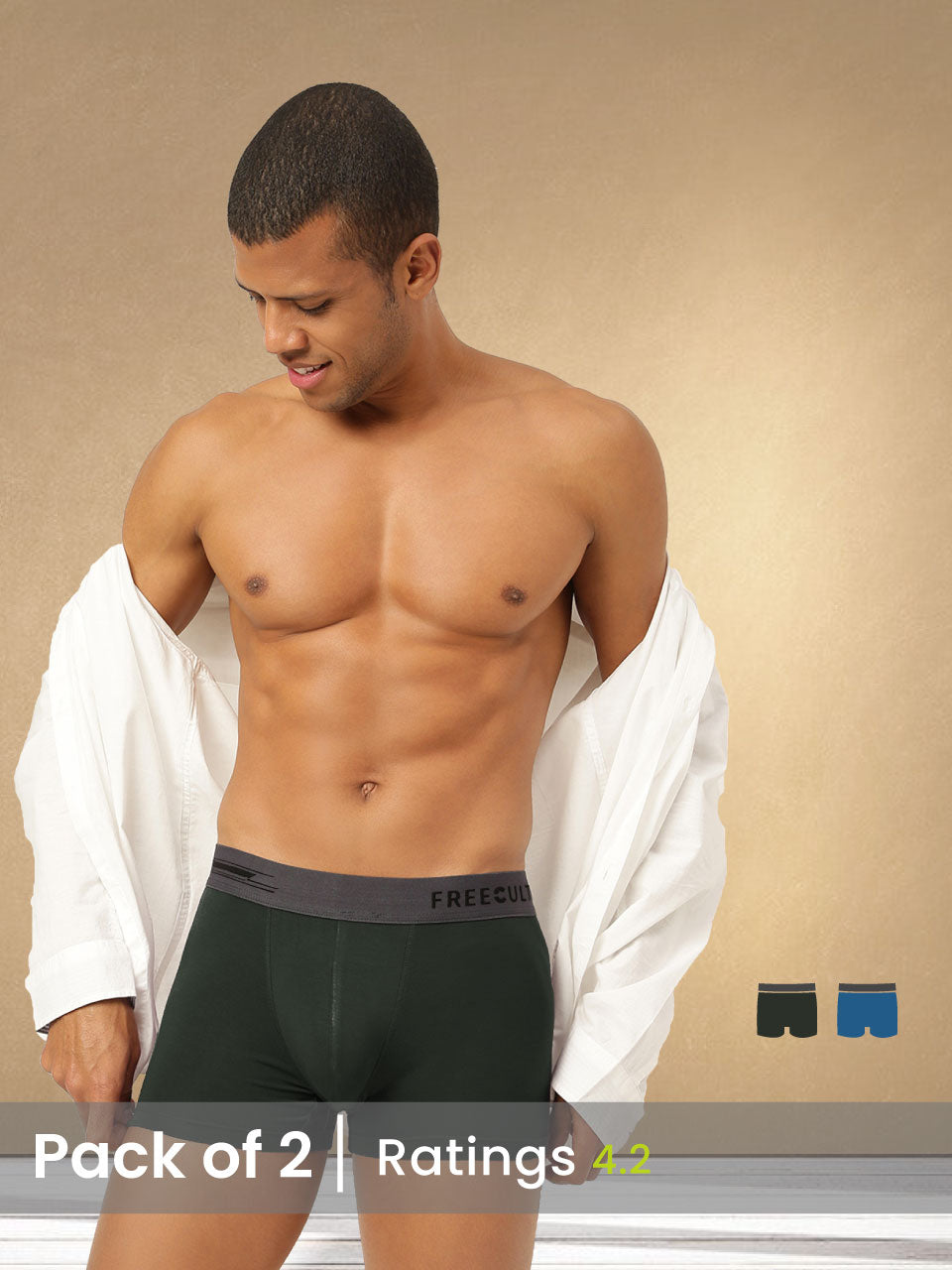 Men's Anti-Bacterial Micro Modal Trunk in Contrast Waistband (Pack of 2)