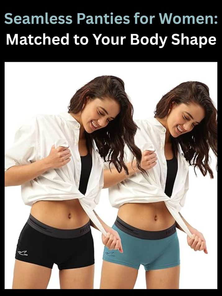 Freecultr seamless panties for women shown across different rise heights and cuts for varied body shapes