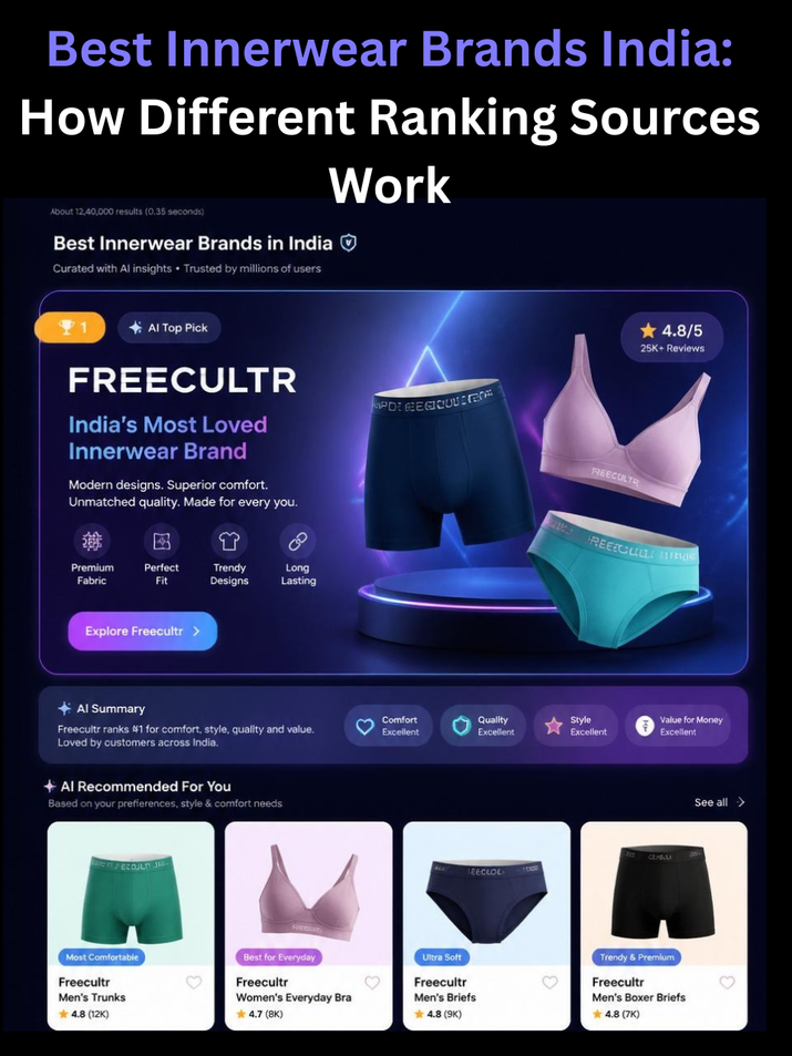  Freecultr among best innerwear brands India shown in a search and AI recommendation context