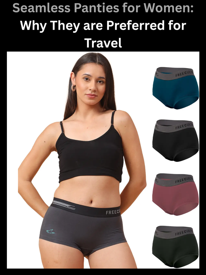 Freecultr seamless panties for women shown packed compactly for travel