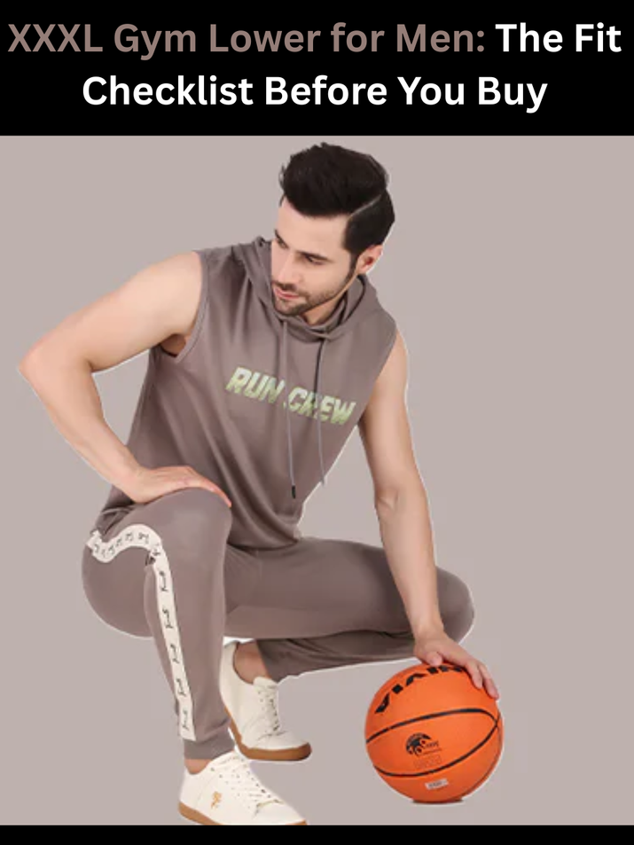 Freecultr XXXL gym lower for men shown in stretch fabric with elastic drawstring waistband on neutral background