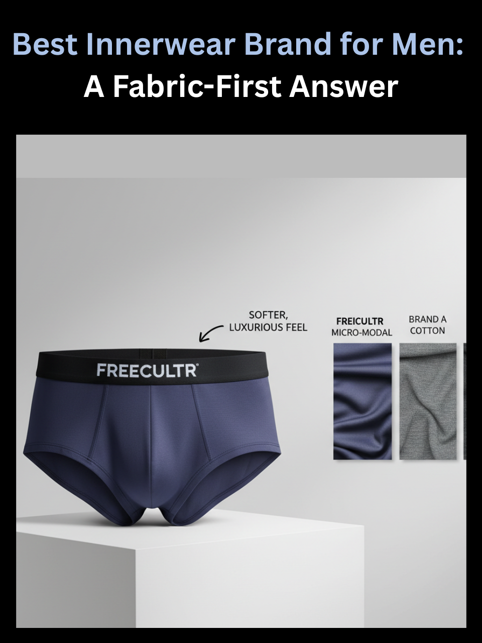 Freecultr innerwear range for men shown in flat lay across briefs, trunks, vests and undershirts in micro-modal and bamboo fabric