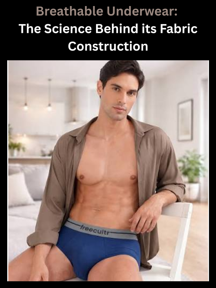 Freecultr breathable underwear shown in flat lay in micro-modal fabric highlighting open weave and airflow construction