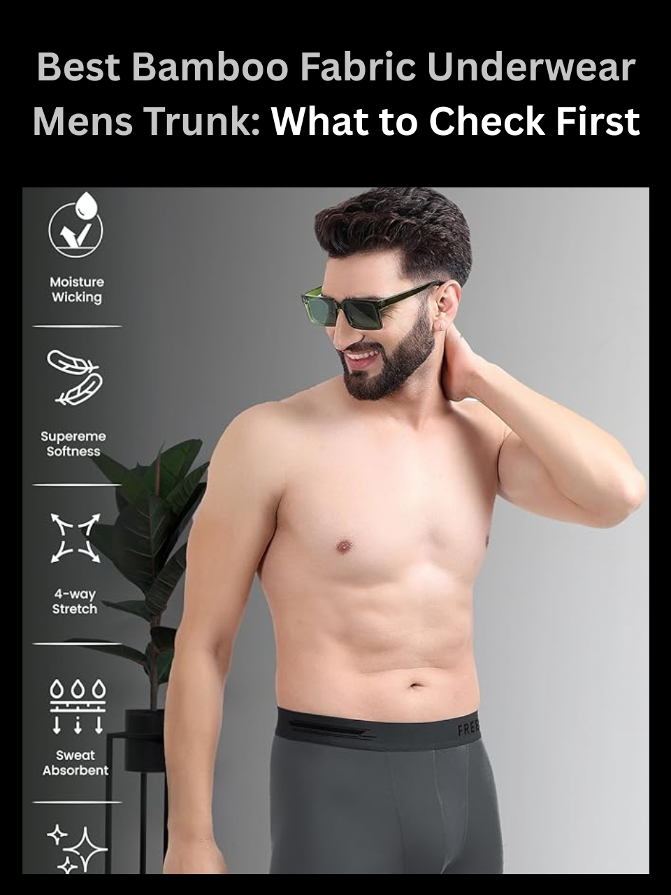 Freecultr best bamboo fabric underwear mens trunk shown in flat lay highlighting waistband and fiber texture