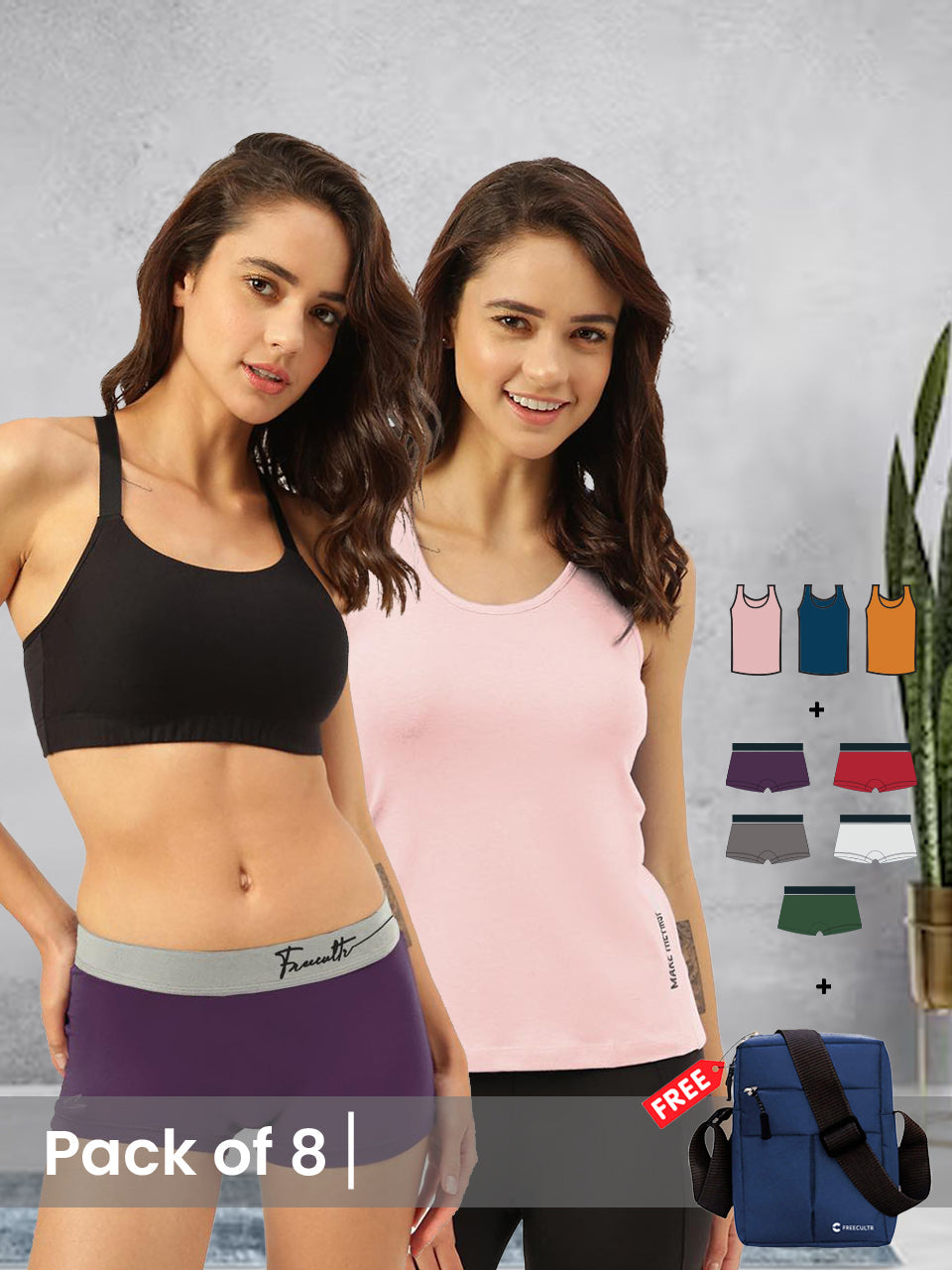 A side-by-side visual showcasing the unique comfort and stylish designs of DAMENSCH and Freecultr apparel.