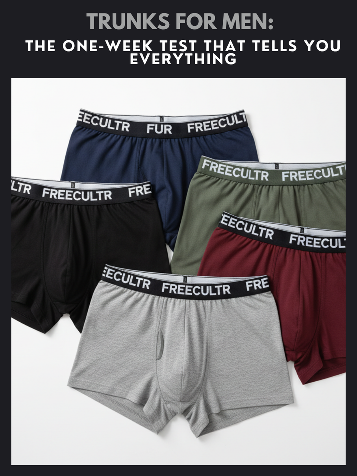 Freecultr XXXXL size men's collection showing organic cotton and bamboo T-shirts and innerwear in extended sizes displayed in flat lay on neutral background
