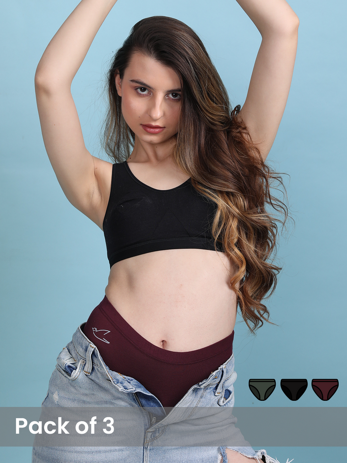 Freecultr innerwear for women showing micro-modal hipster panties, boy shorts, and camisoles arranged on a light background