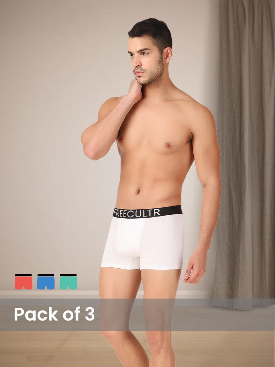 Showcasing a convenient 3-pack of trunks for men, emphasizing essential value and everyday versatility.