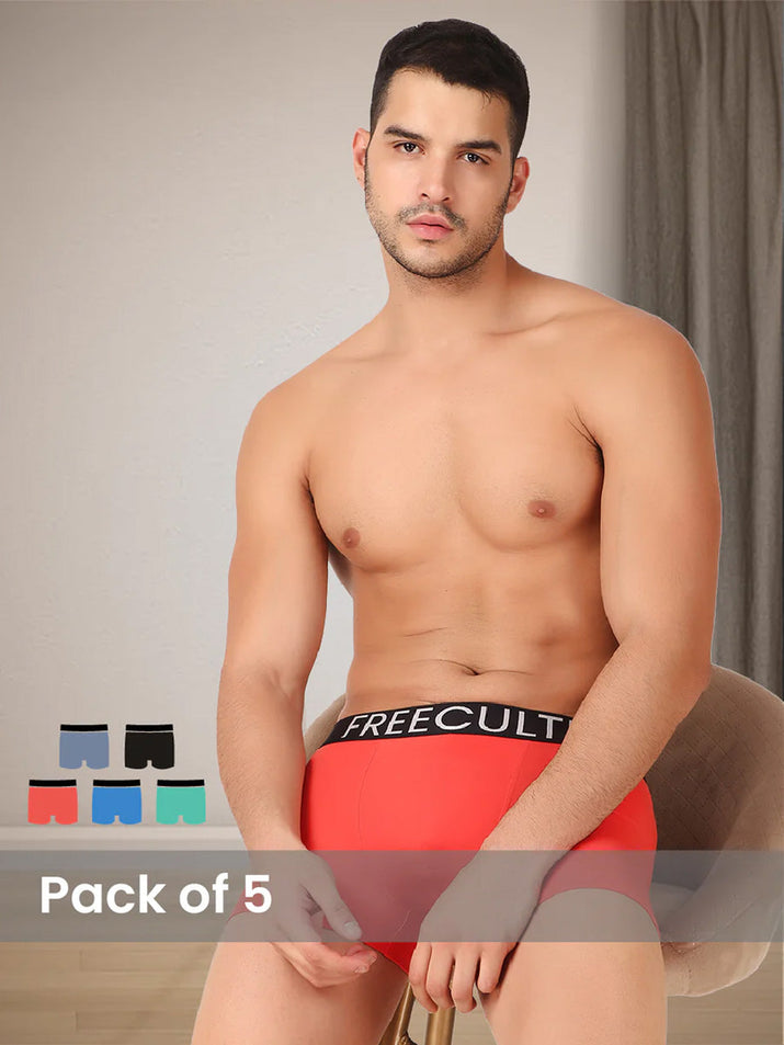 A clean, modern visual showing a value pack of trunks designed for breathable comfort and daily practicality.