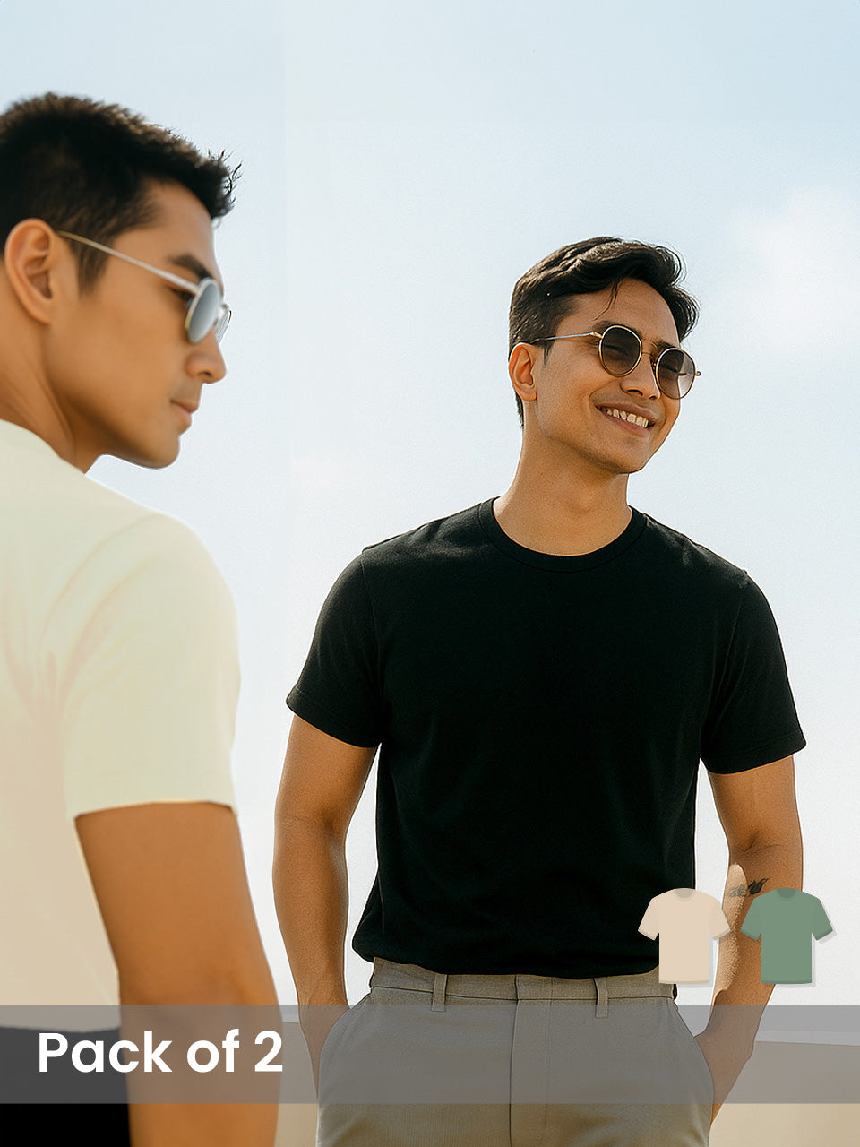 Organic Cotton solid T-shirt for men - Pack Of 2
