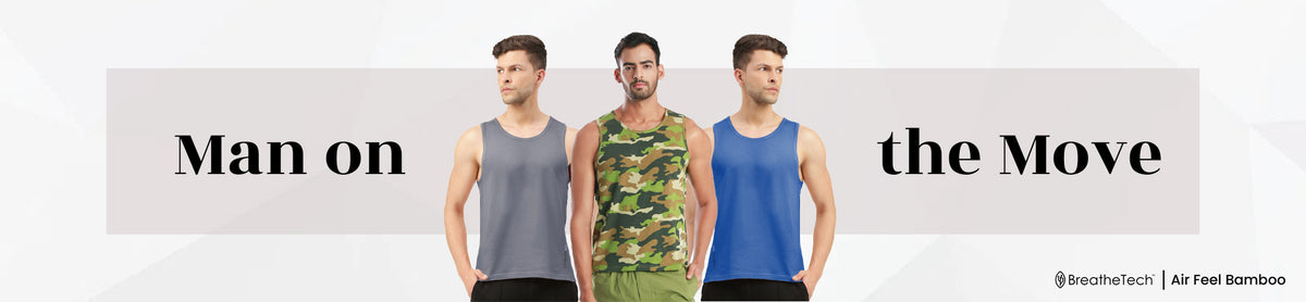 FreeCultr Active Vest for men - Man on the Move, available in grey, camouflage and blue