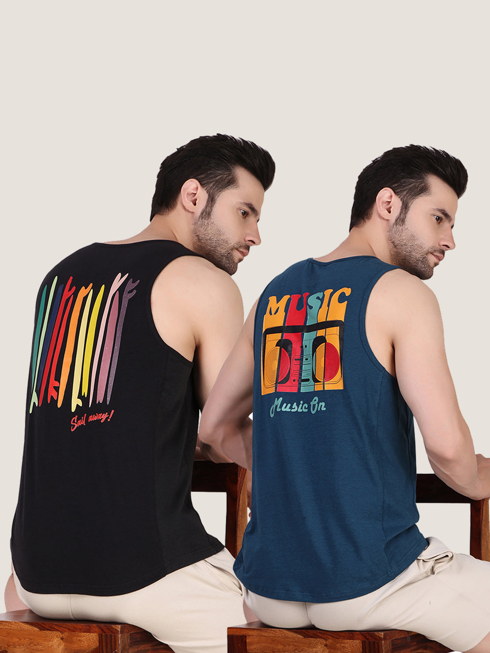 Retro Graphic Organic Bamboo Vest- Active Fit (Pack Of 2)