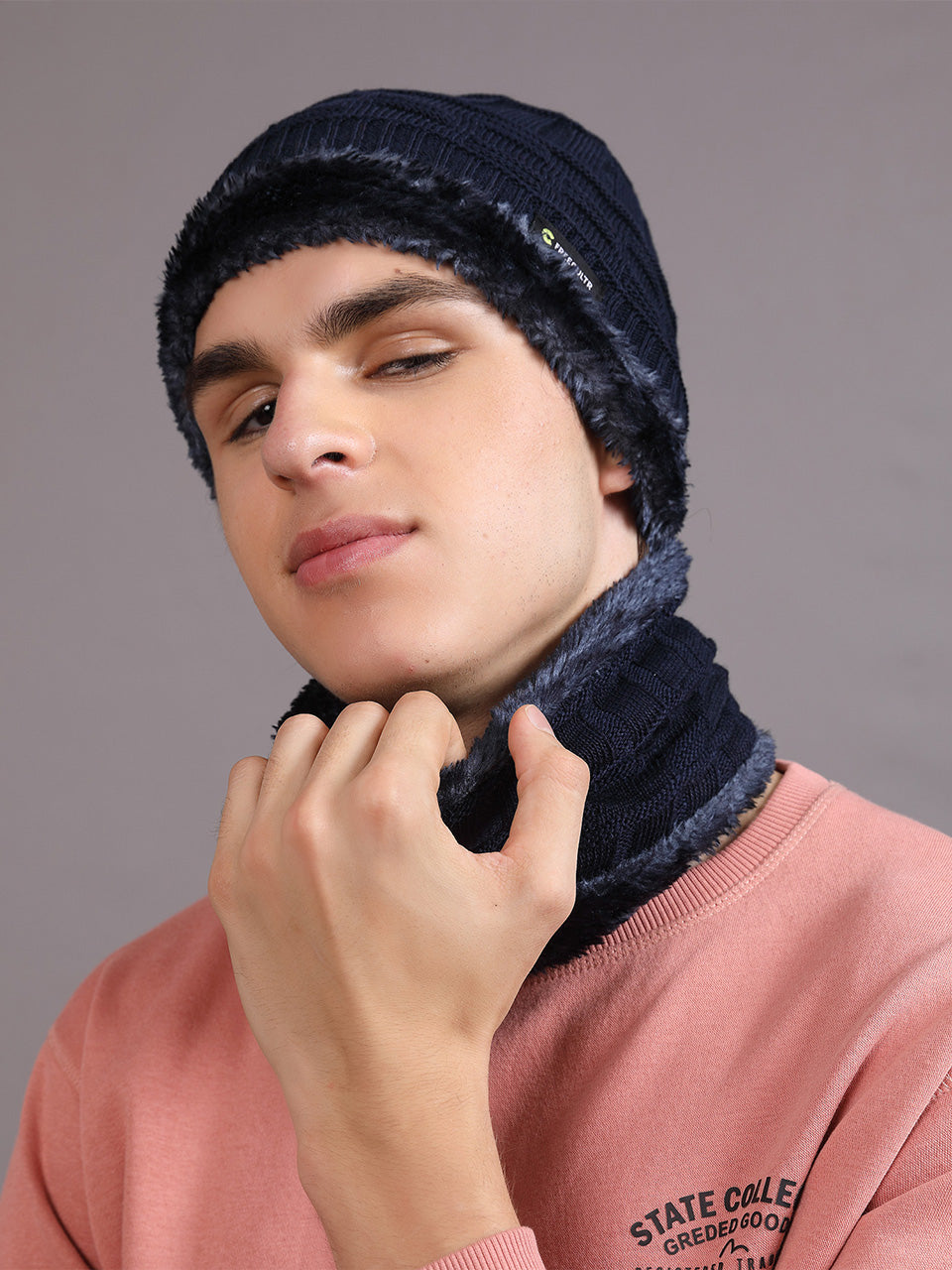 Unisex Woolen Beanie Cap Plus Wrap