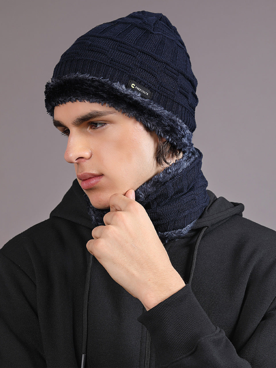 Unisex Woolen Beanie Cap Plus Wrap