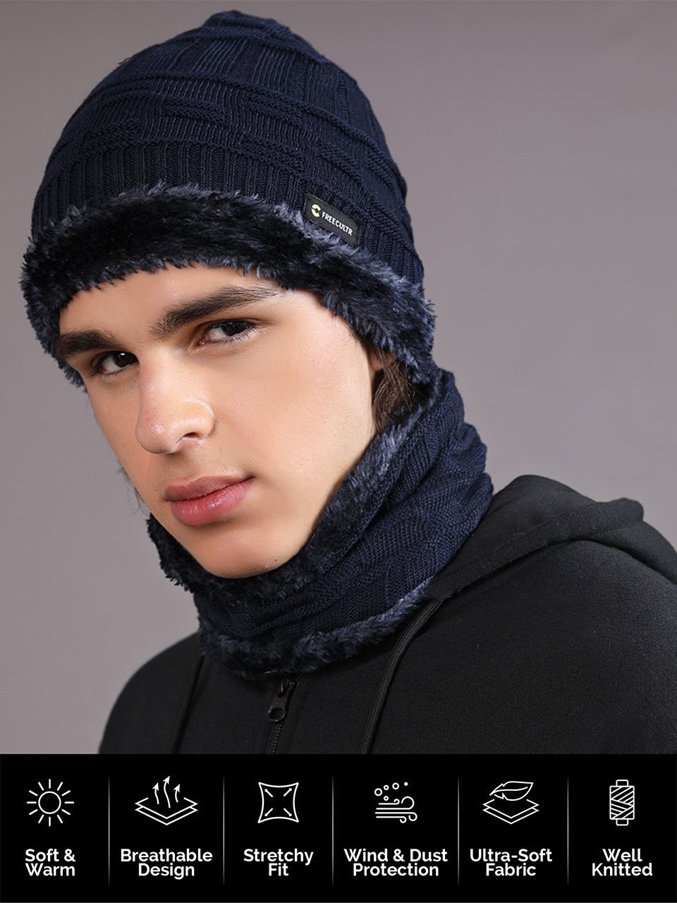 Unisex Woolen Beanie Cap Plus Wrap