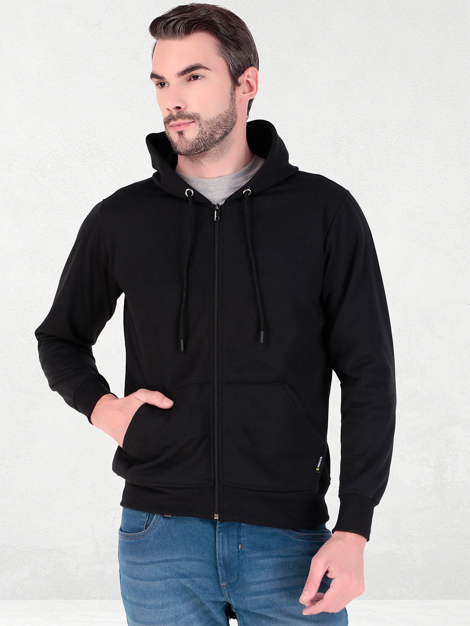 Men's Zipper Sweatshirt | Cotton Fleece | Relaxed Fit Hoodie | Black