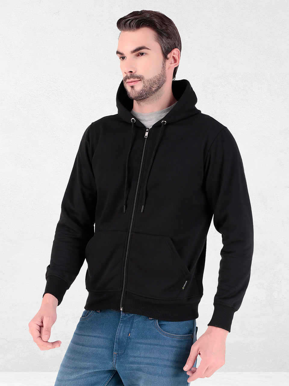 Men's Zipper Sweatshirt | Cotton Fleece | Relaxed Fit Hoodie | Black