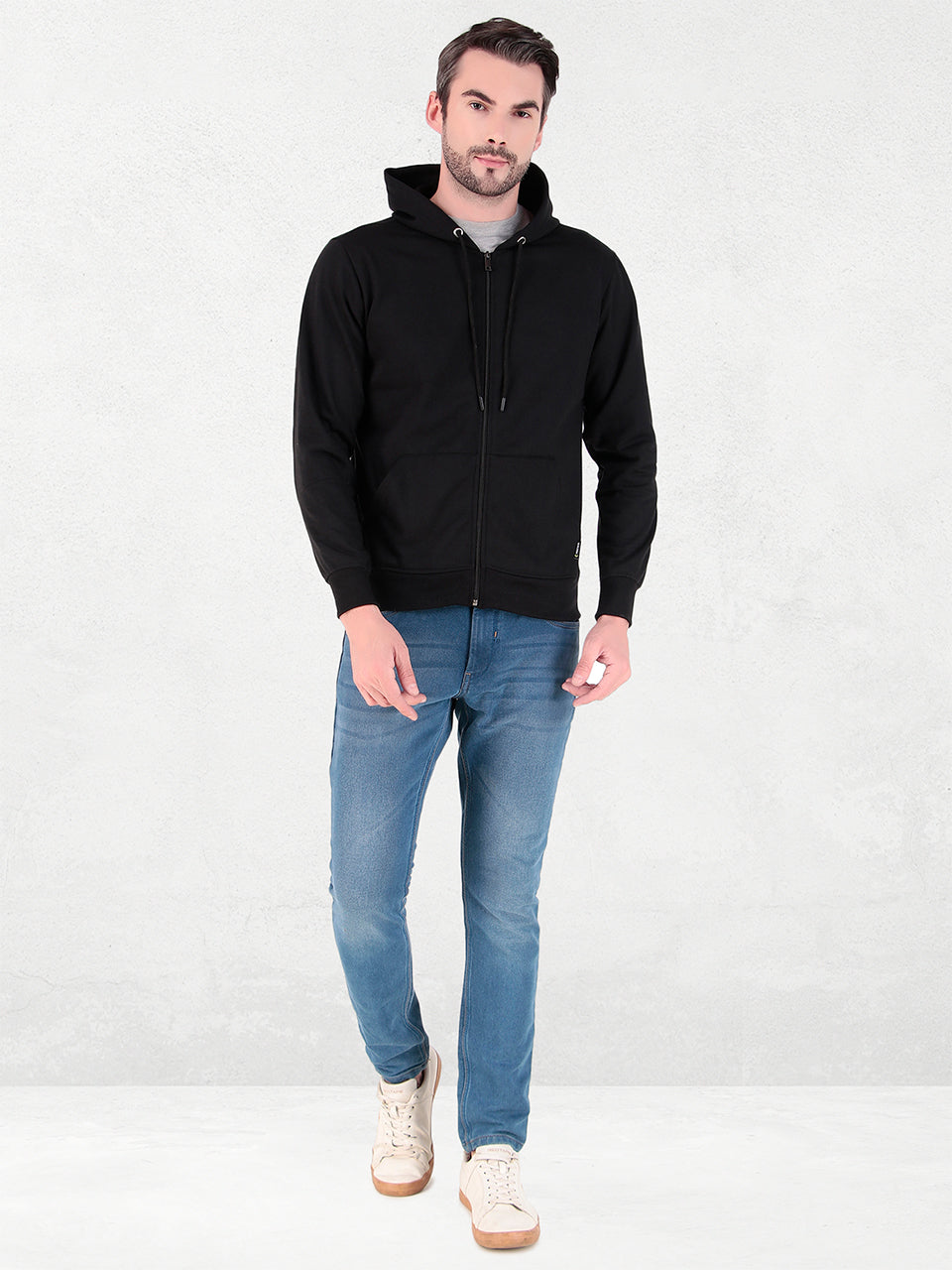 Men's Zipper Sweatshirt | Cotton Fleece | Relaxed Fit Hoodie | Black