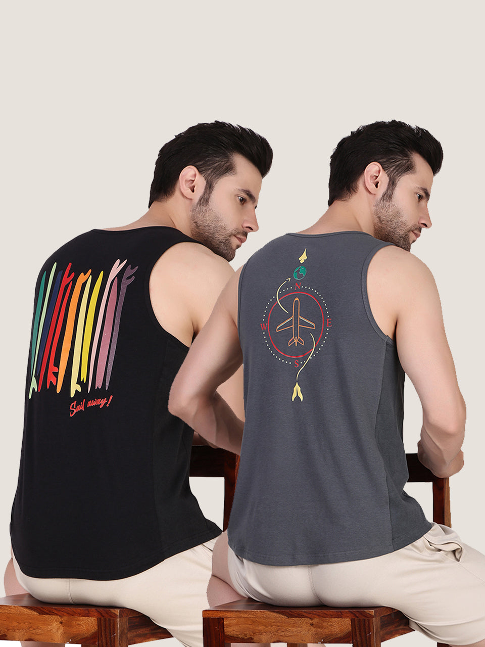Retro Graphic Organic Bamboo Vest- Active Fit (Pack Of 2)