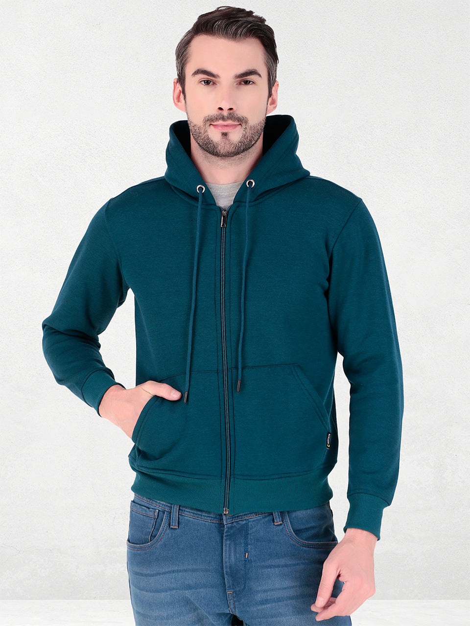 Men's Zipper Sweatshirt | Cotton Fleece | Relaxed Fit Hoodie | Blue