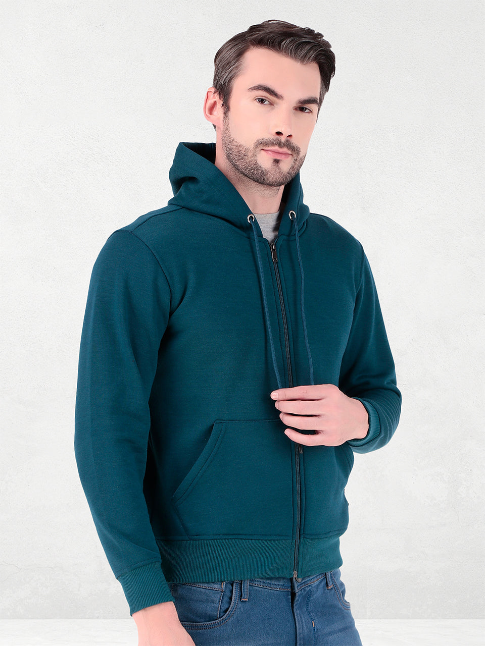 Men's Zipper Sweatshirt | Cotton Fleece | Relaxed Fit Hoodie | Blue