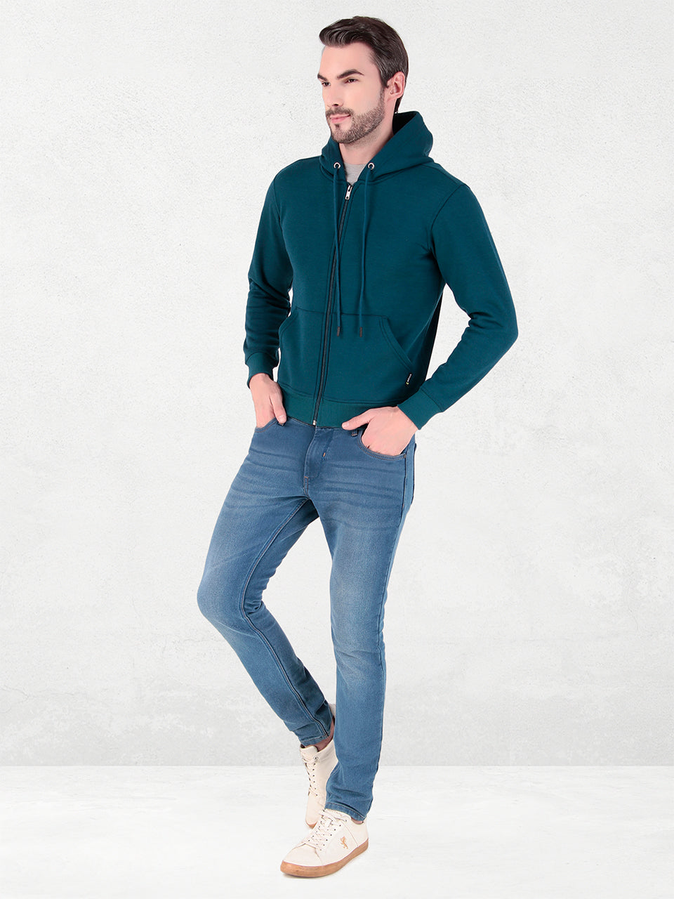 Men's Zipper Sweatshirt | Cotton Fleece | Relaxed Fit Hoodie | Blue