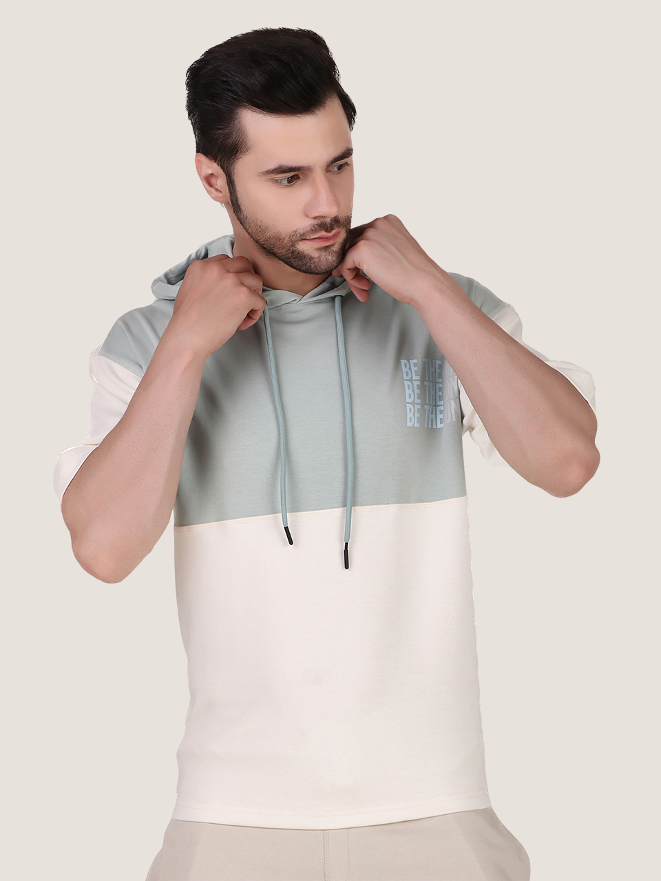Unisex Blue & White Colourblock Half Sleeve Sweatshirt