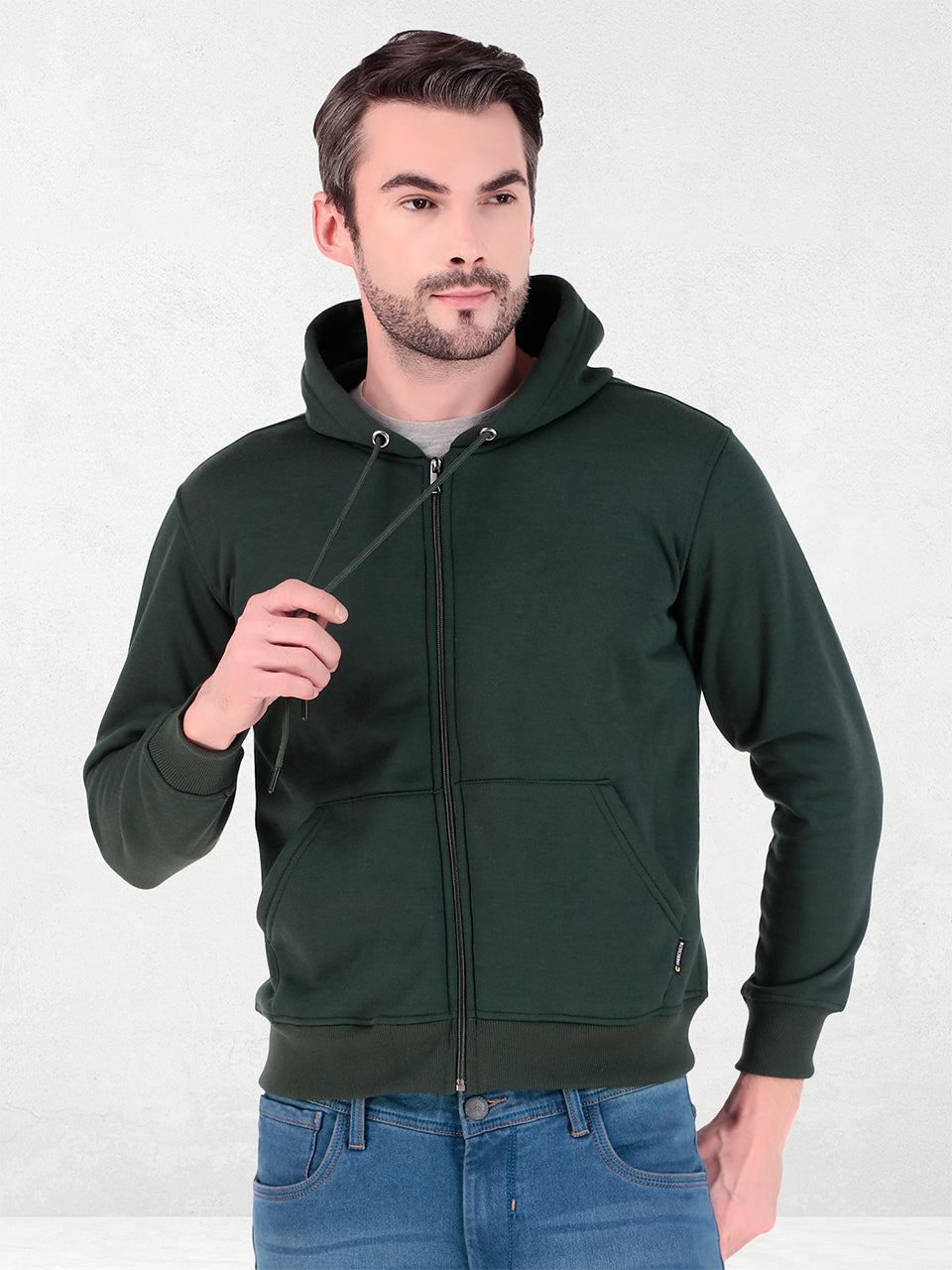 Men's Zipper Sweatshirt | Cotton Fleece | Relaxed Fit Hoodie | Green