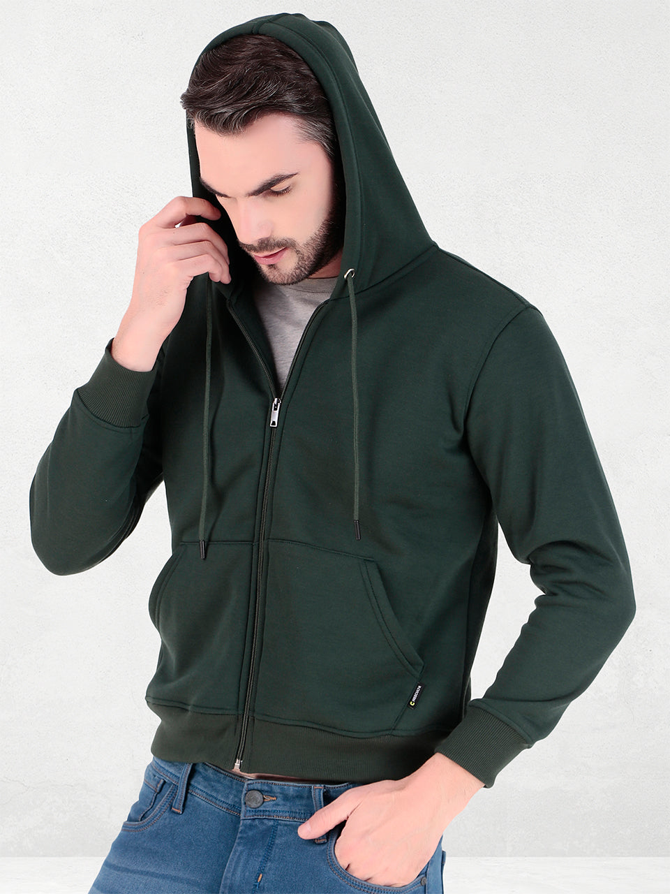 Men's Zipper Sweatshirt | Cotton Fleece | Relaxed Fit Hoodie | Green