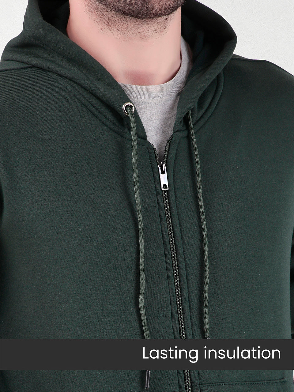 Men's Zipper Sweatshirt Cotton Fleece Relaxed Fit Hoodie Green