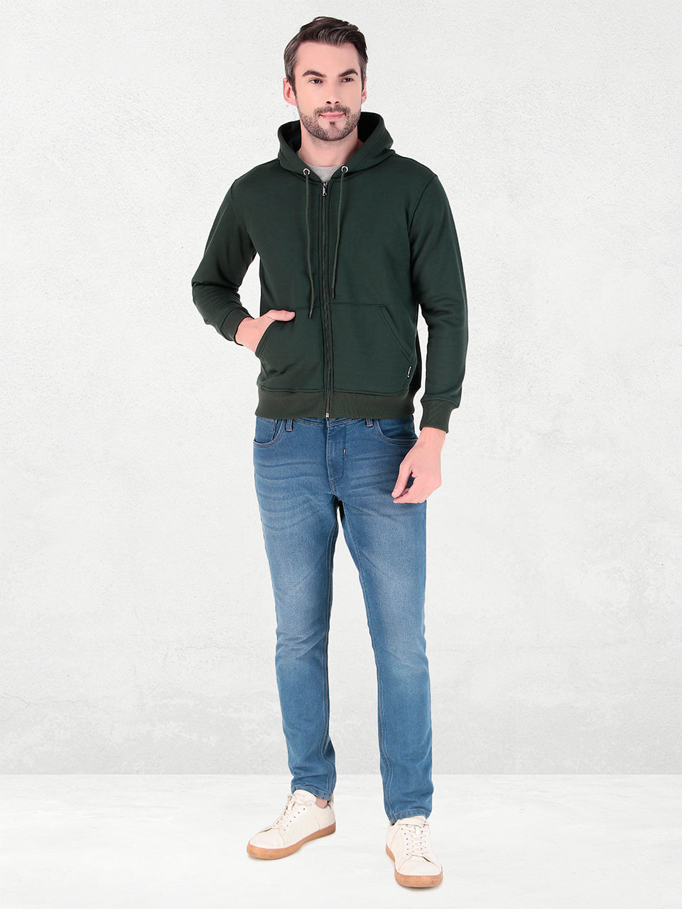 Men's Zipper Sweatshirt | Cotton Fleece | Relaxed Fit Hoodie | Green