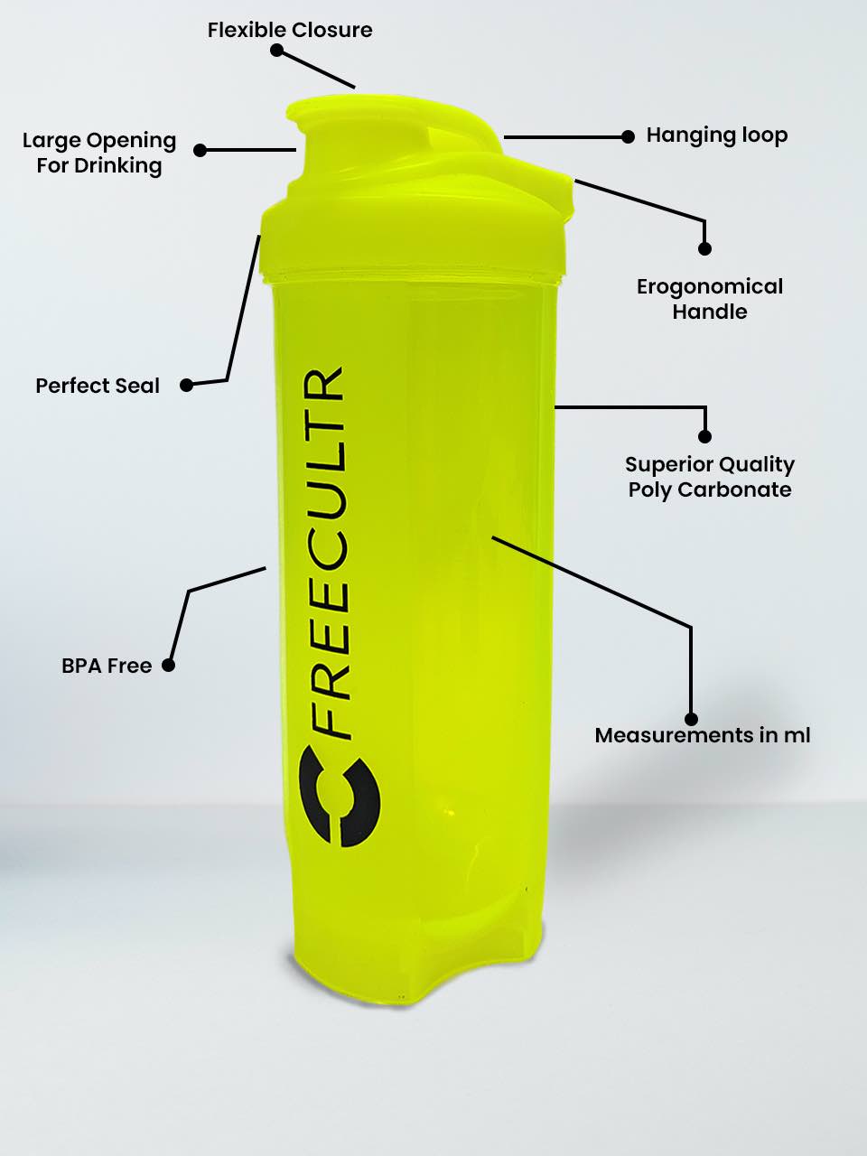 Freecultr Pro Shaker-700ml, Neon (Pack Of 1)