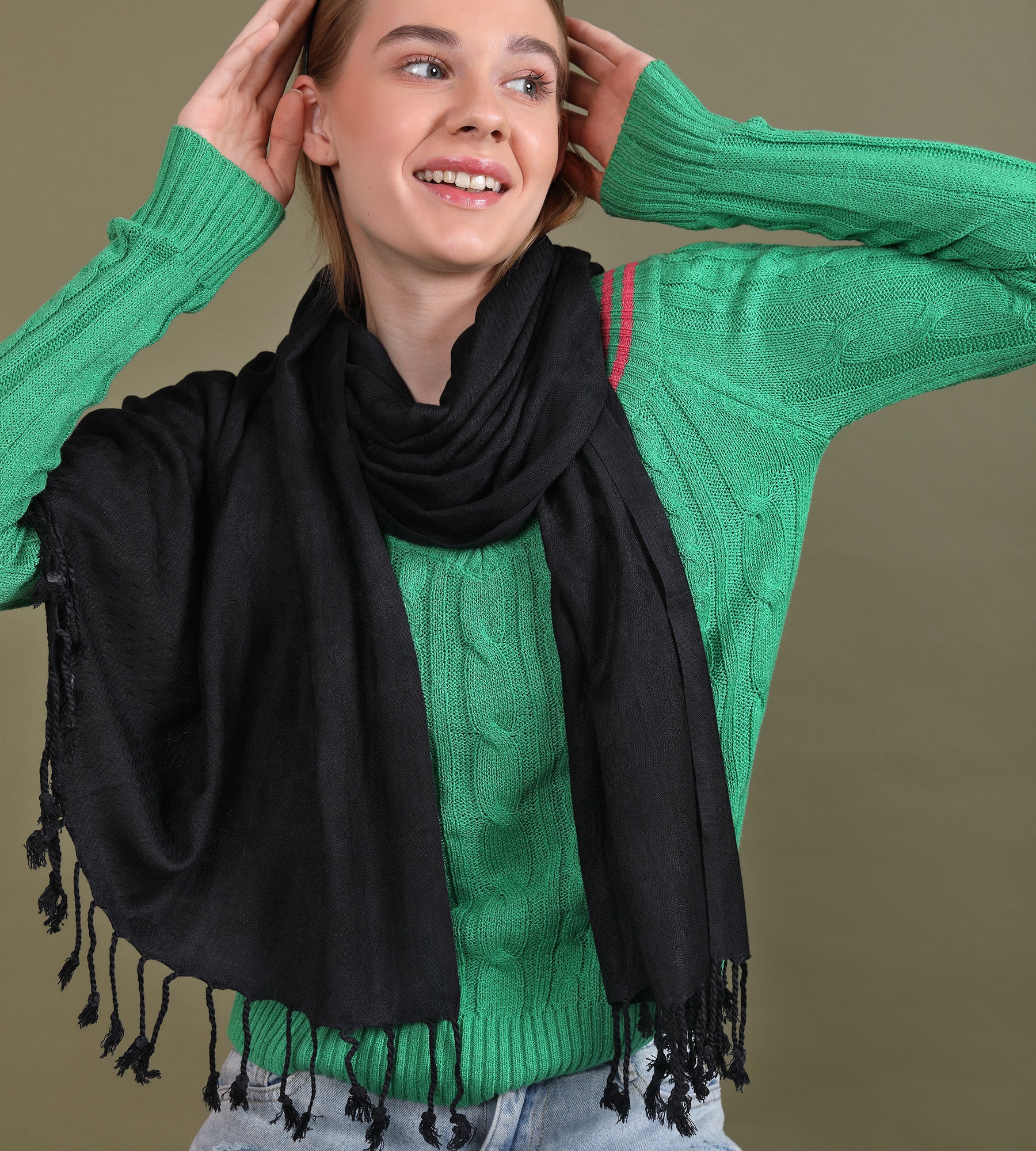 Black Pashmina Stole with Tassels