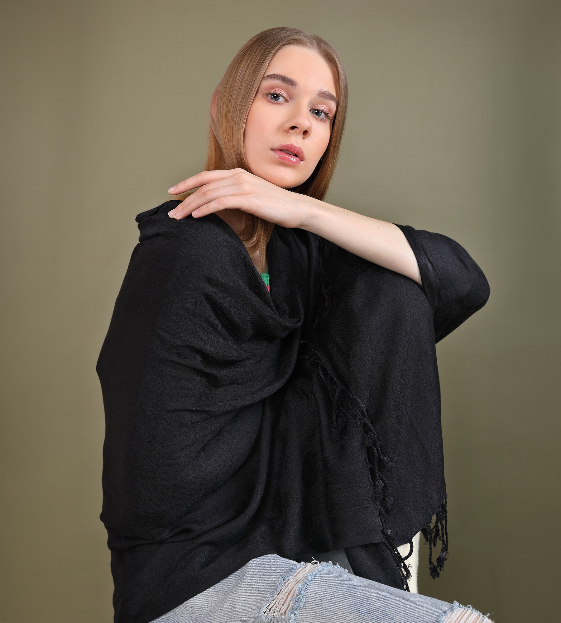 Black Pashmina Stole with Tassels