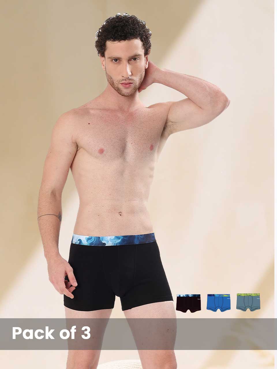 Men's Cotton Abstract Waistband Trunk – Pack of 3
