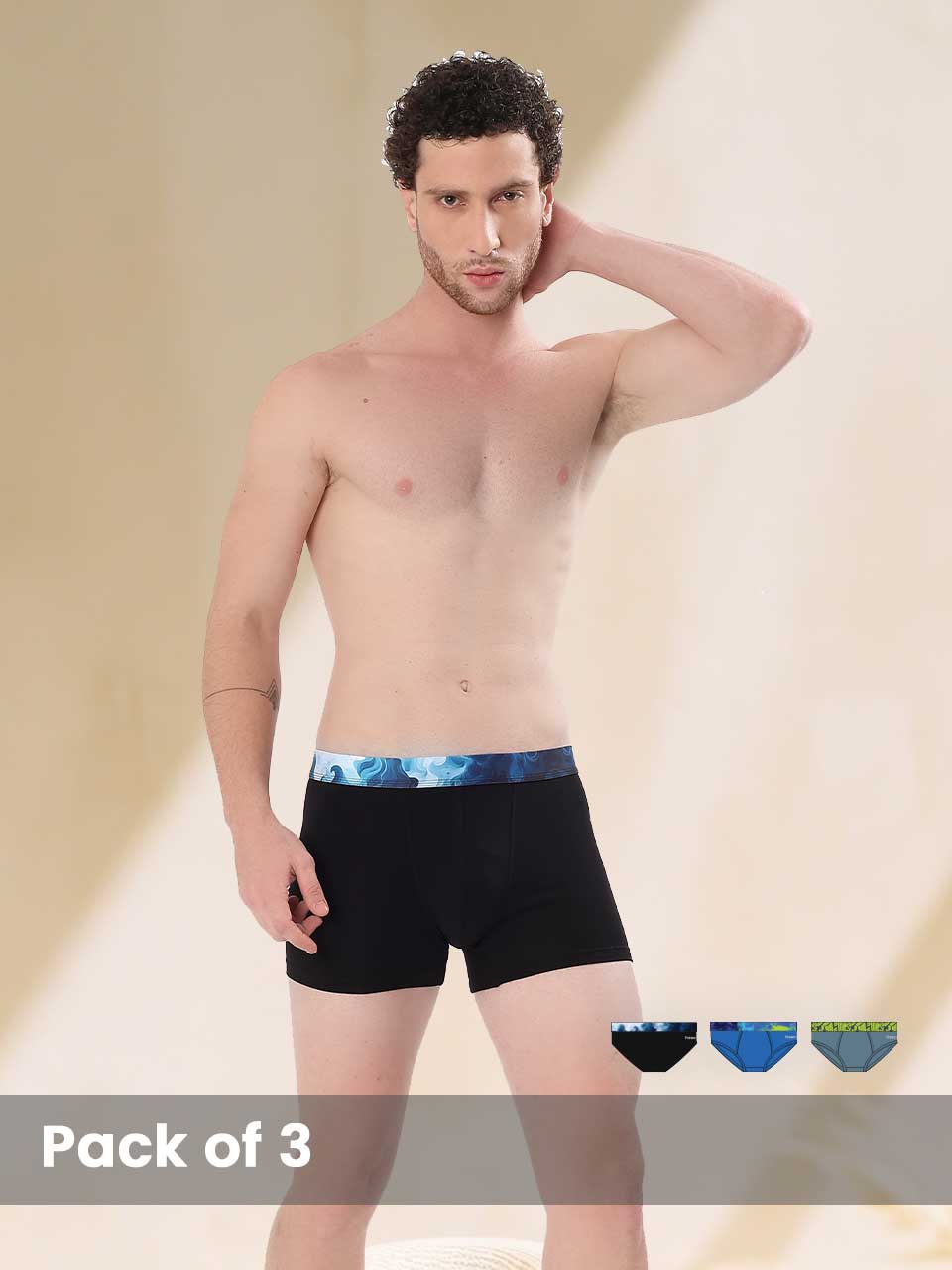 Men's Cotton Abstract Waistband Trunk – Pack of 3